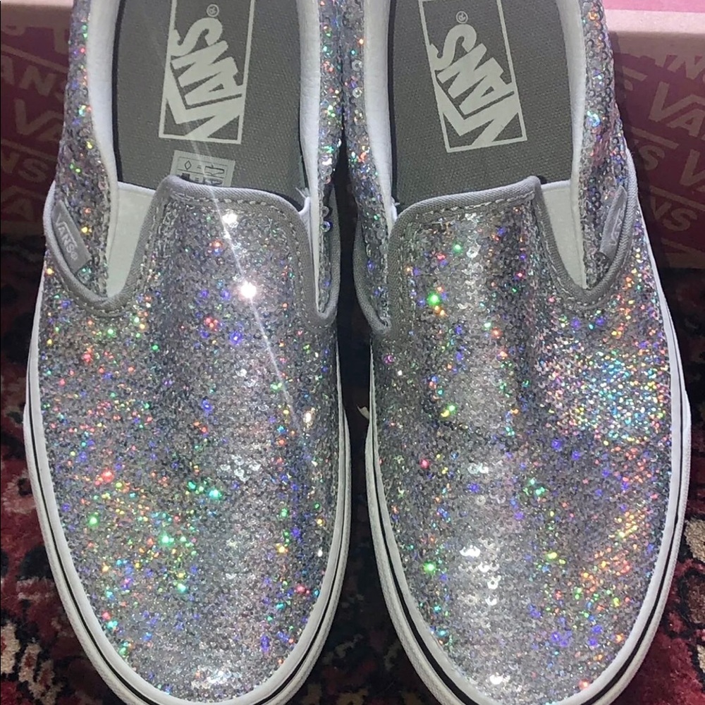 NEW iridescent slip on vans
